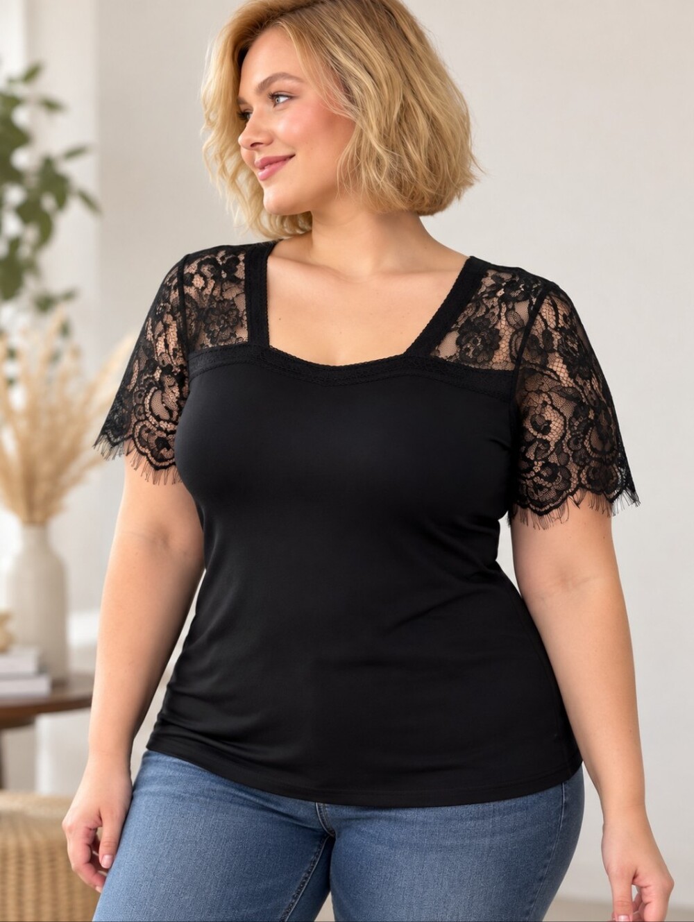 🔥 Black Sheer Lace Sleeve Soft Body Skimming Blouse XL Boho Romantic Gothic